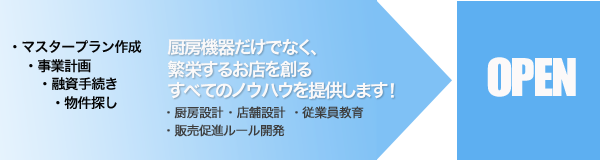 厨房機器だけでなく、 繁栄するお店を創る